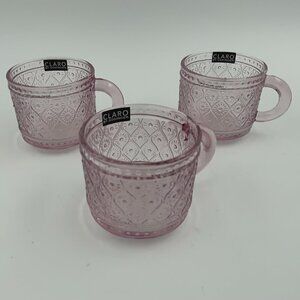 NWT Godinger Claro Set Of 3 Punch Cups Pink Glass Crystal